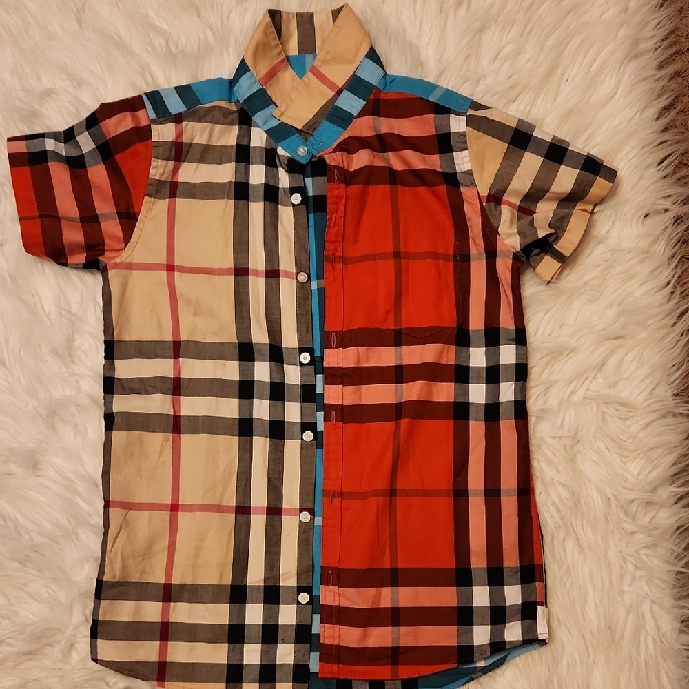 Burberry Red and Cream Button Down Shirt Plaid Short Sleeve